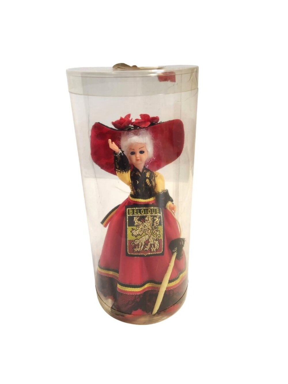 Belgian Quality Traditional Folk Doll Red & Black Dress With Lace Details READ
